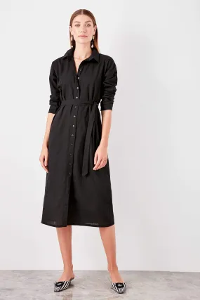13069 Black Tie Waist Shirt Dress