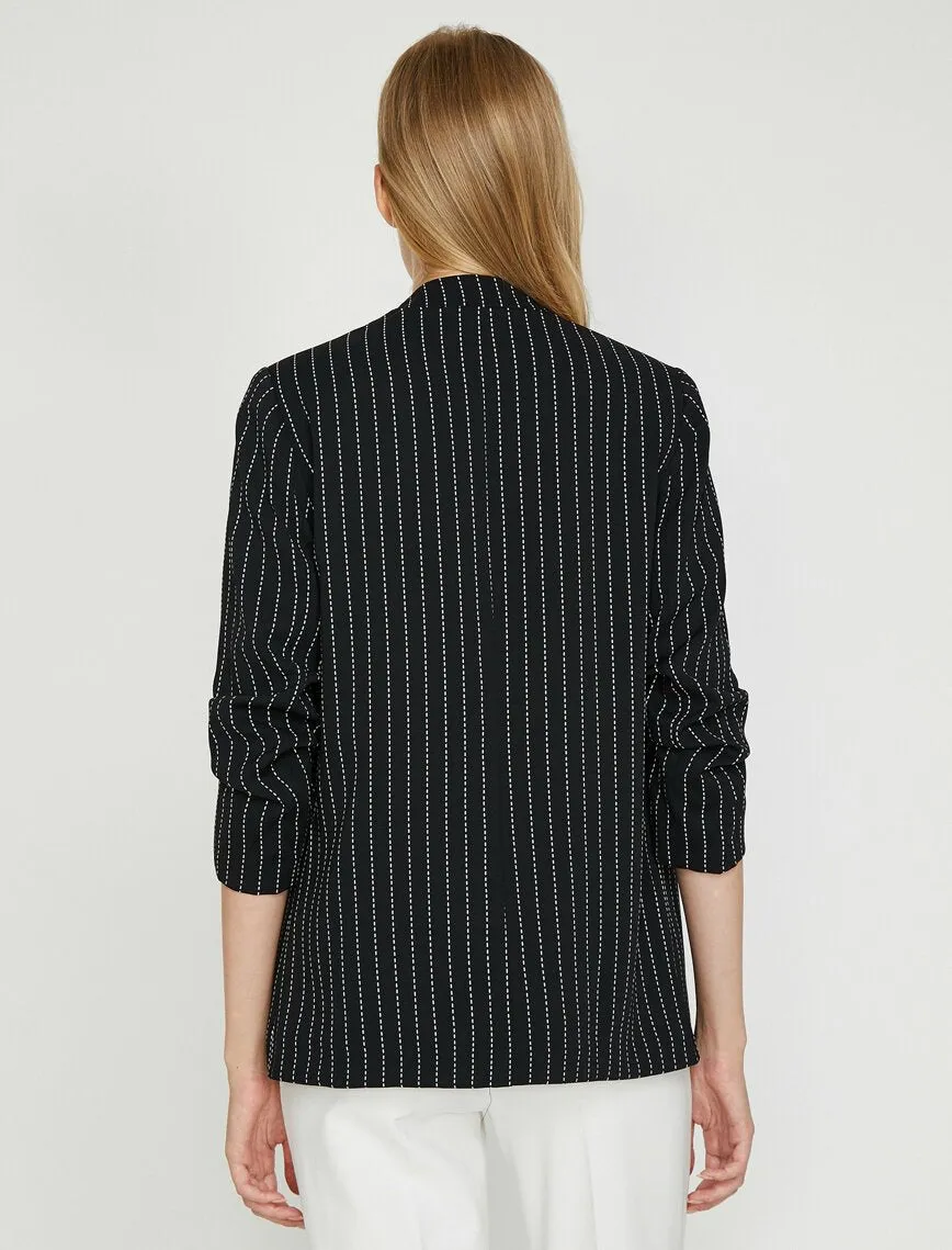 14947 Black Buttonless Striped Jacket
