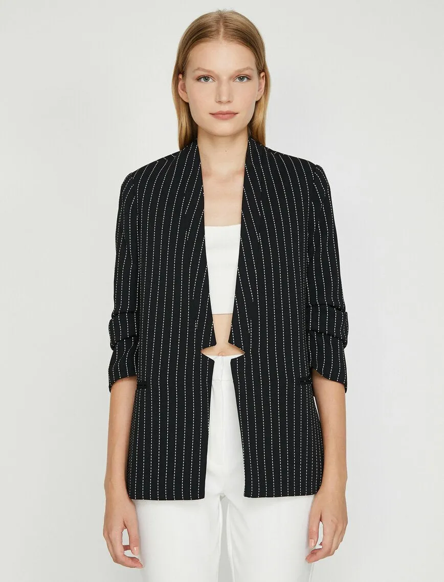 14947 Black Buttonless Striped Jacket
