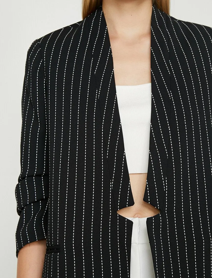 14947 Black Buttonless Striped Jacket