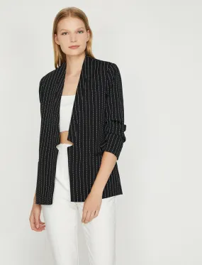 14947 Black Buttonless Striped Jacket