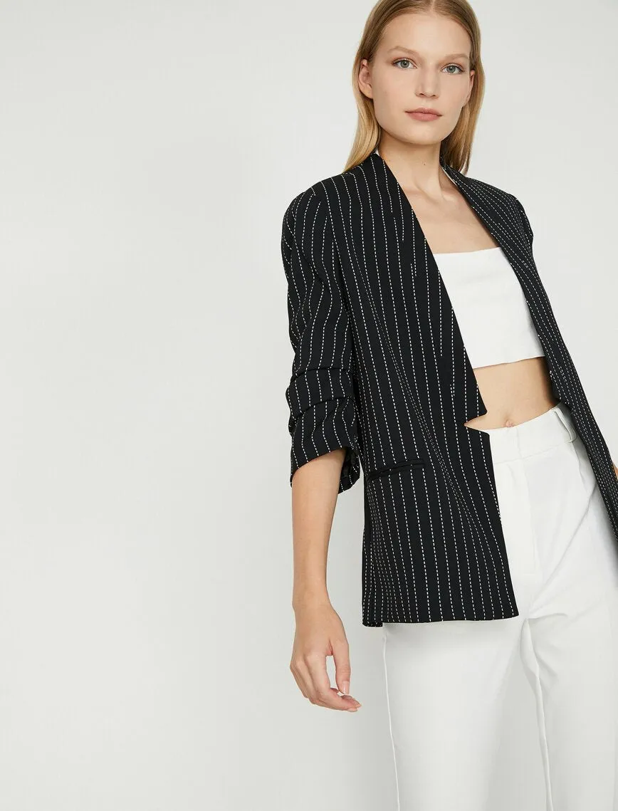 14947 Black Buttonless Striped Jacket