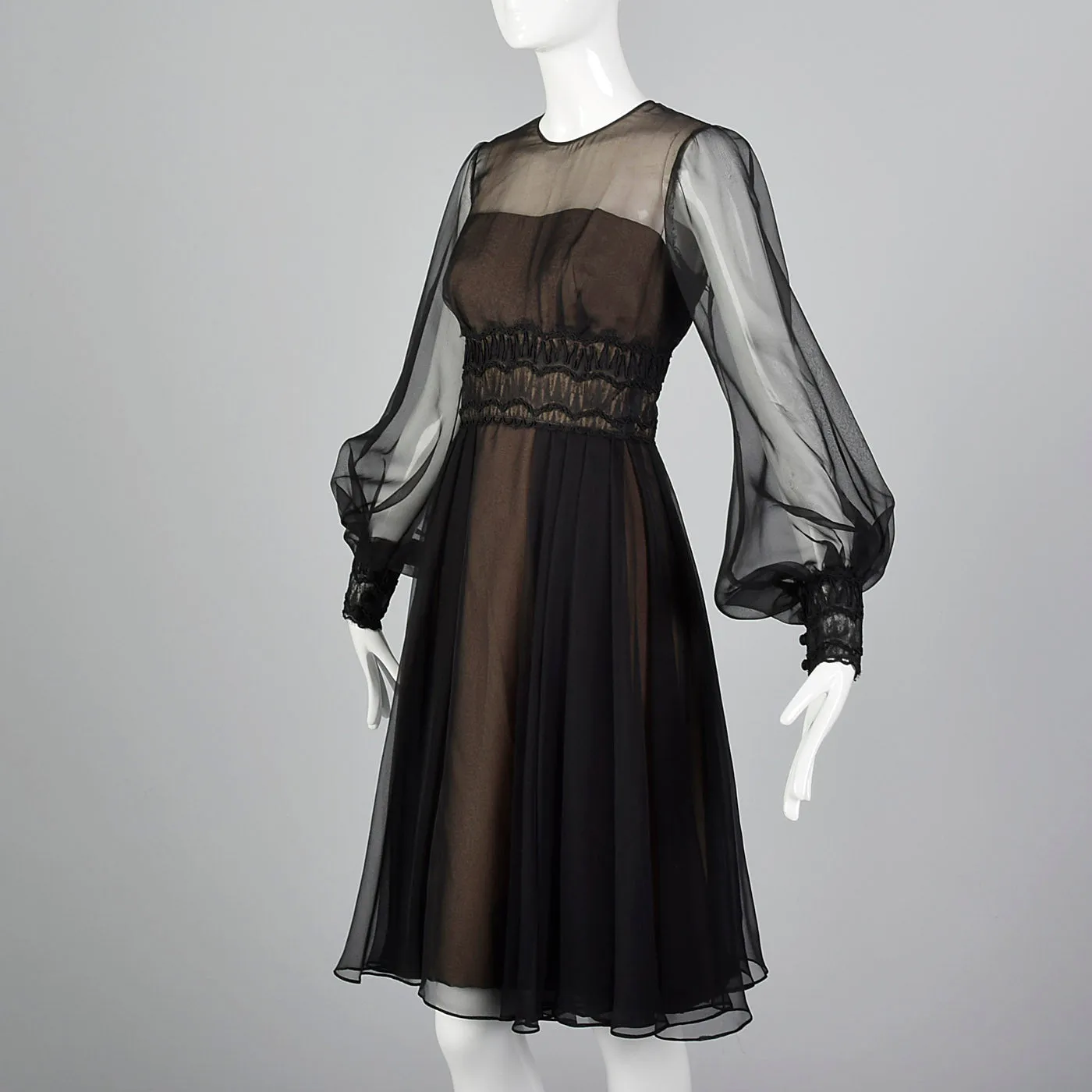 1960s Layered Sheer Dress with Bishop Sleeves