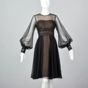 1960s Layered Sheer Dress with Bishop Sleeves