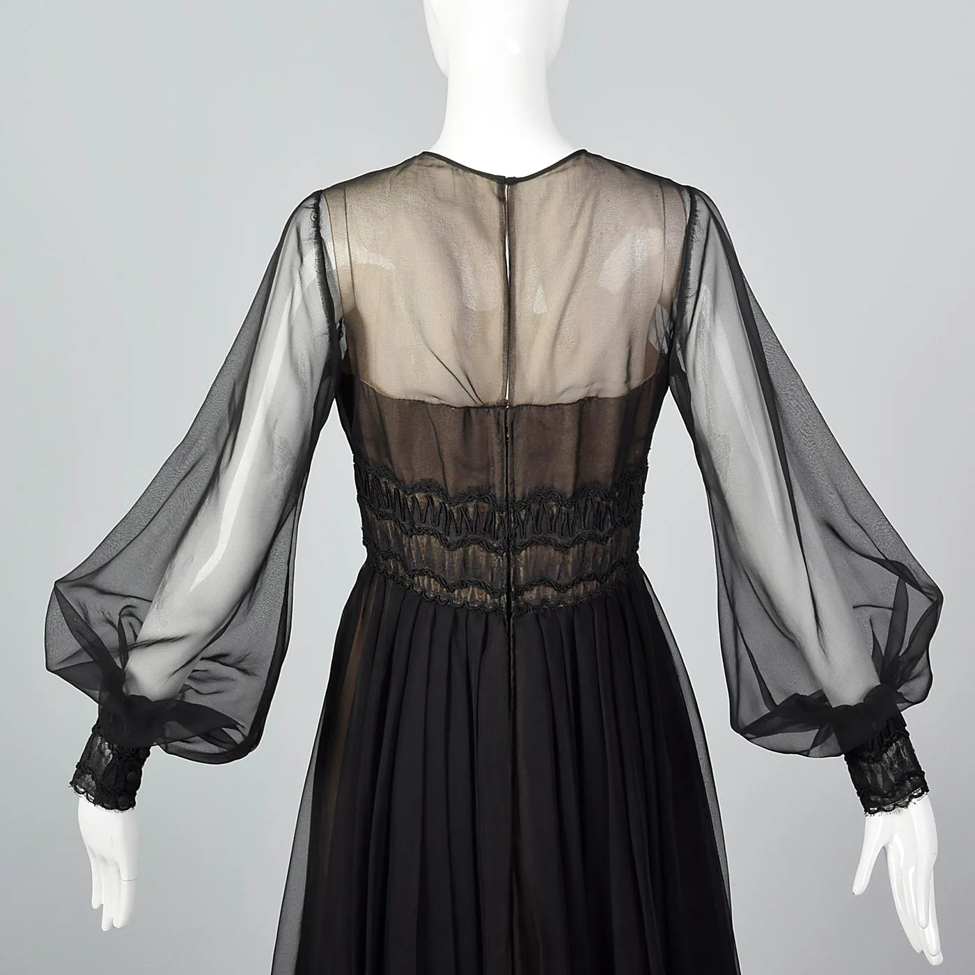 1960s Layered Sheer Dress with Bishop Sleeves