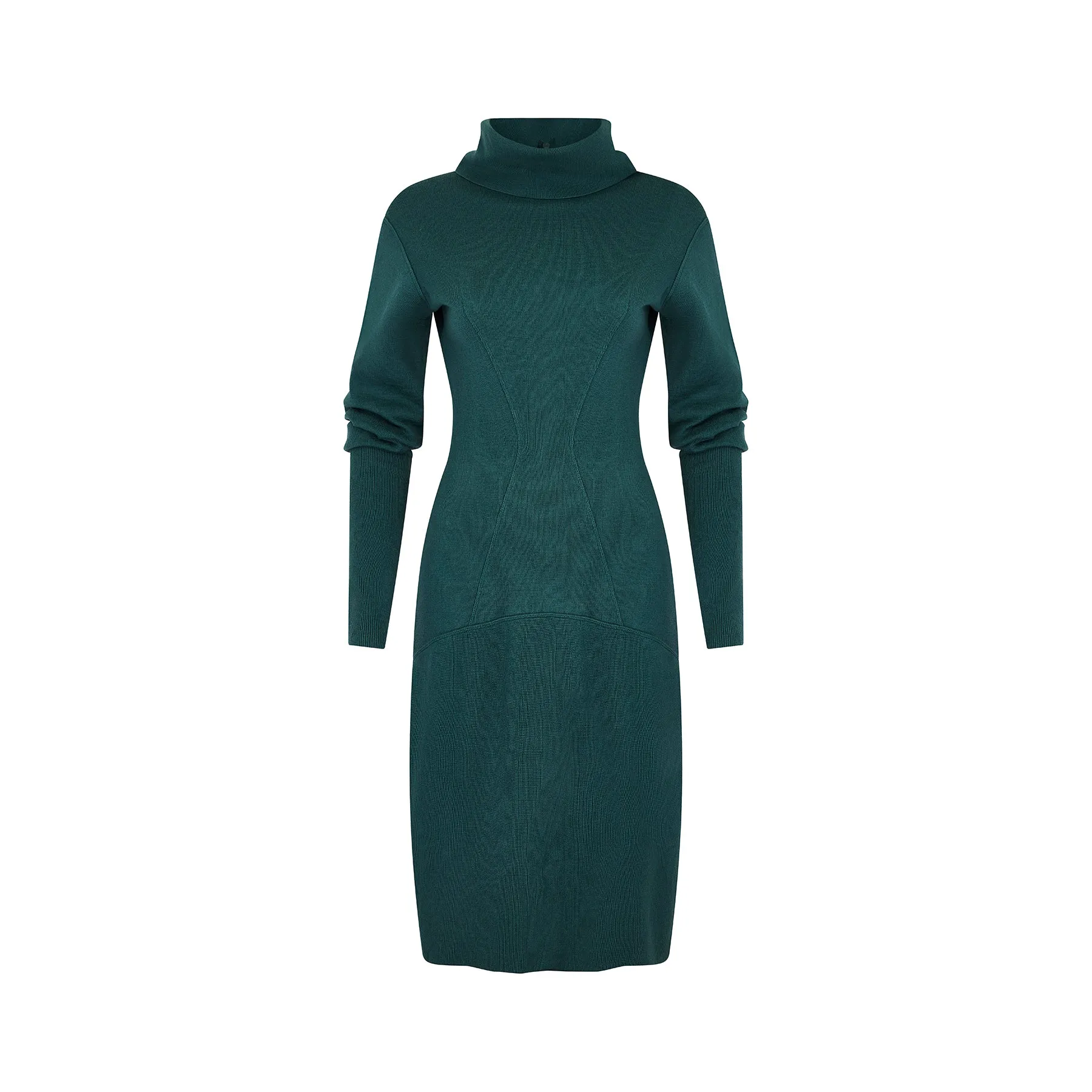 1980s Alaia Wool Teal Green Bodycon Dress