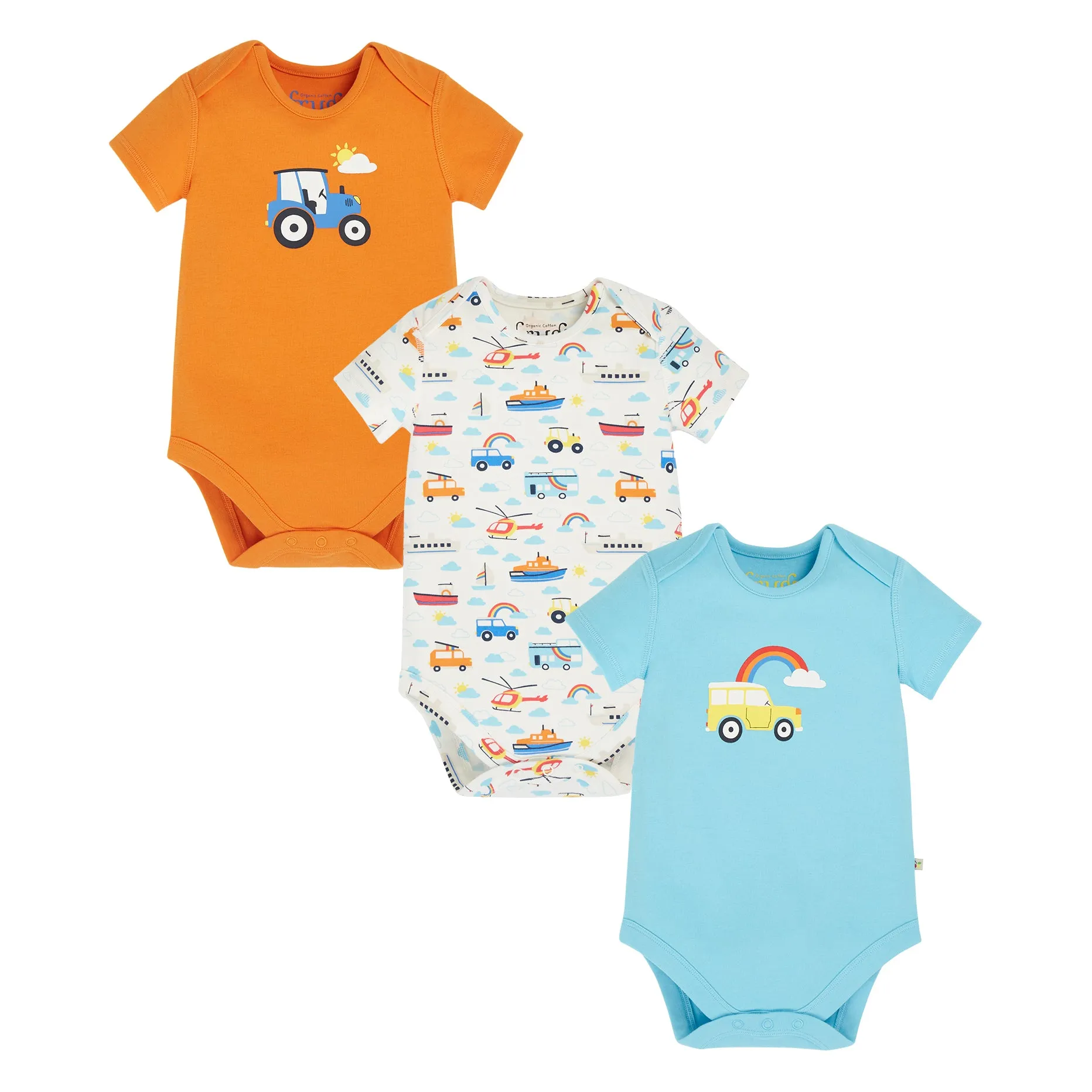 3 pack bodysuits- land sea sky/orange