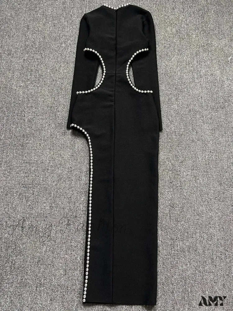 Amy Fashion - Beading Maxi Long Bodycon Bandage Dress