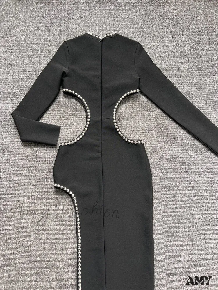 Amy Fashion - Beading Maxi Long Bodycon Bandage Dress