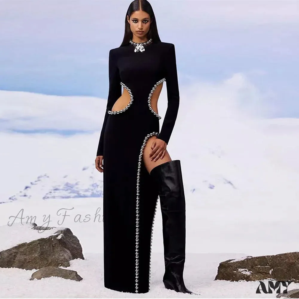 Amy Fashion - Beading Maxi Long Bodycon Bandage Dress