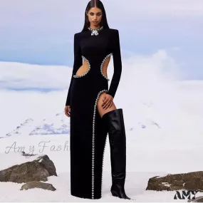 Amy Fashion - Beading Maxi Long Bodycon Bandage Dress