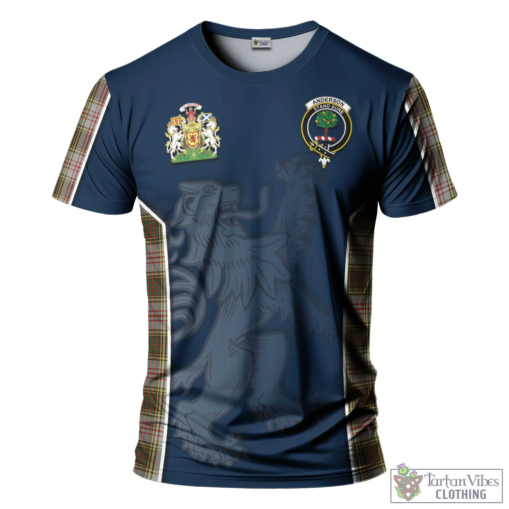 Anderson Dress Tartan T-Shirt with Family Crest and Lion Rampant Vibes Sport Style