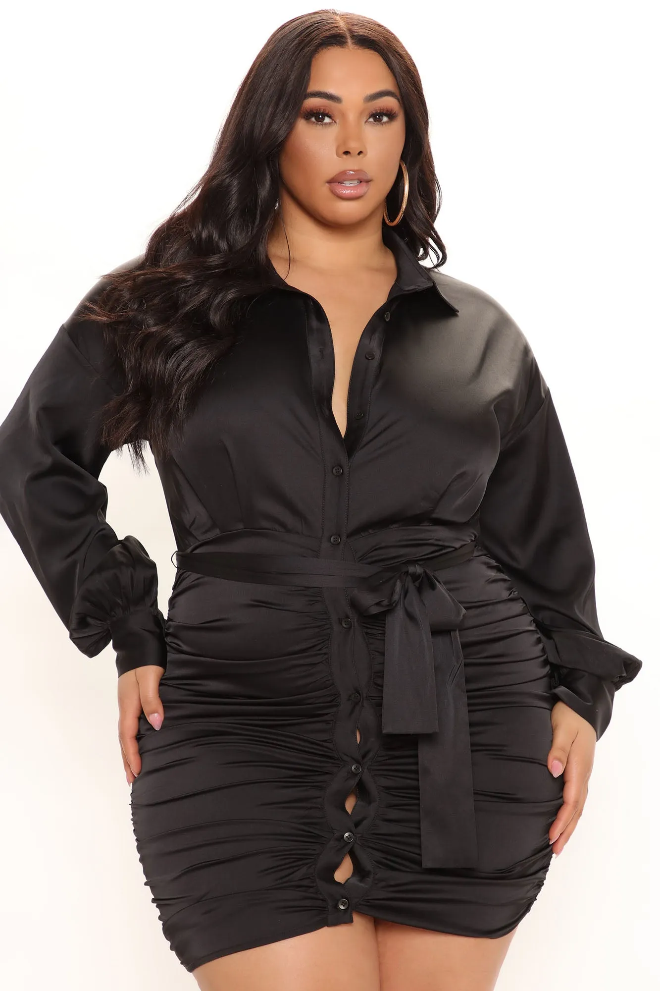 Annaith Satin Shirt Dress - Black