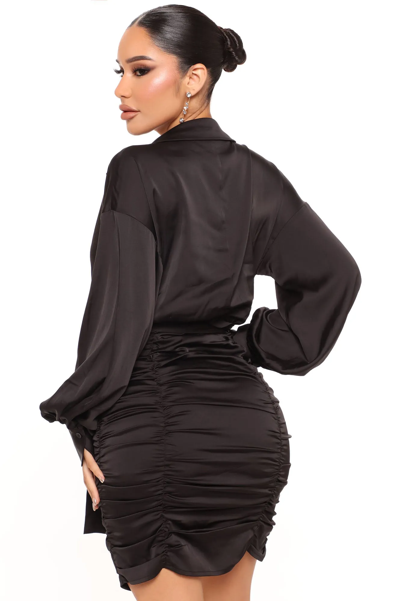 Annaith Satin Shirt Dress - Black