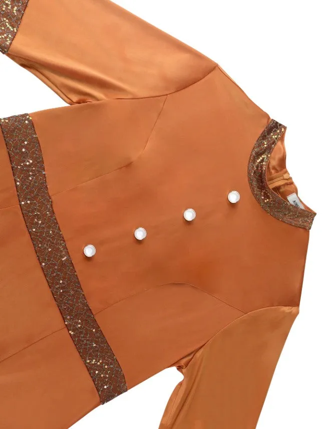 AOMEIDRESS Brown Dress O Neck Flare Sleeve A Line Sparkly Patchwork