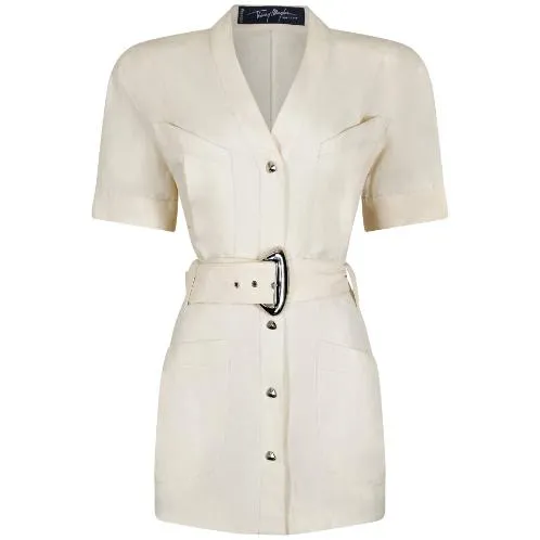 Archive 1990s Thierry Mugler White Belted Safari Jacket
