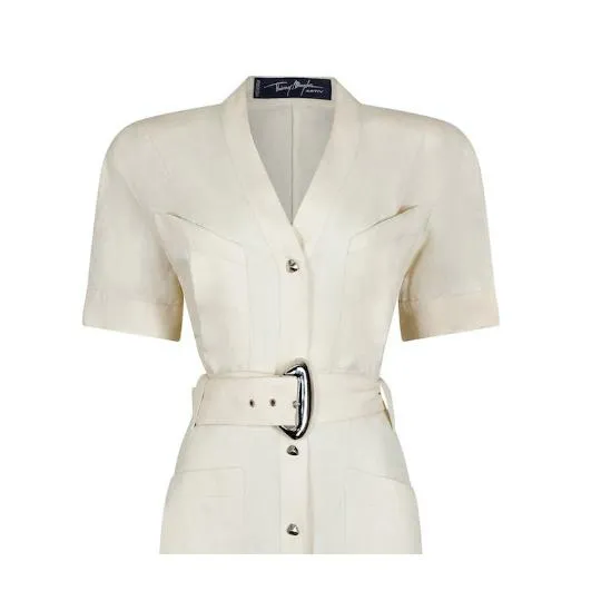 Archive 1990s Thierry Mugler White Belted Safari Jacket