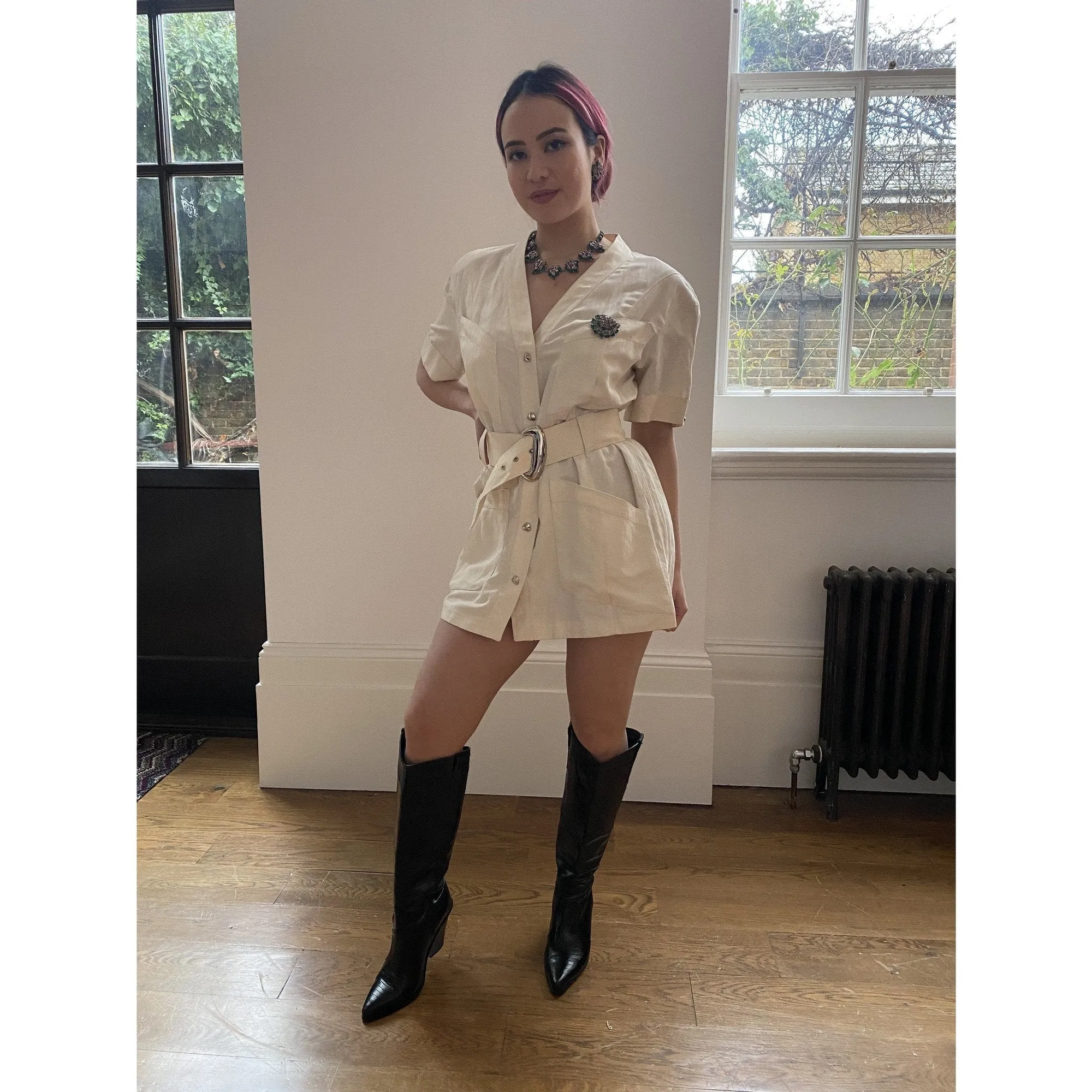 Archive 1990s Thierry Mugler White Belted Safari Jacket