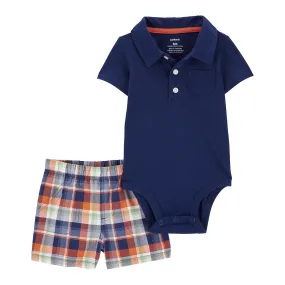 Baby Boys' 2-Piece Polo Bodysuit & Plaid Shorts Set 1Q432210