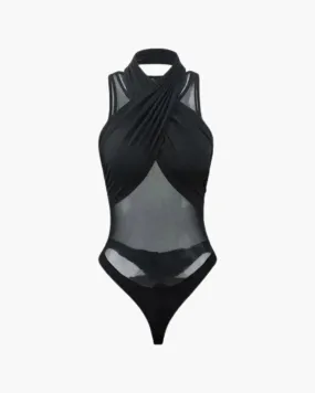 Basilia – Cross halter neck – Mesh bodysuit