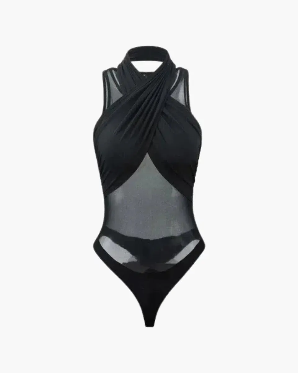 Basilia – Cross halter neck – Mesh bodysuit