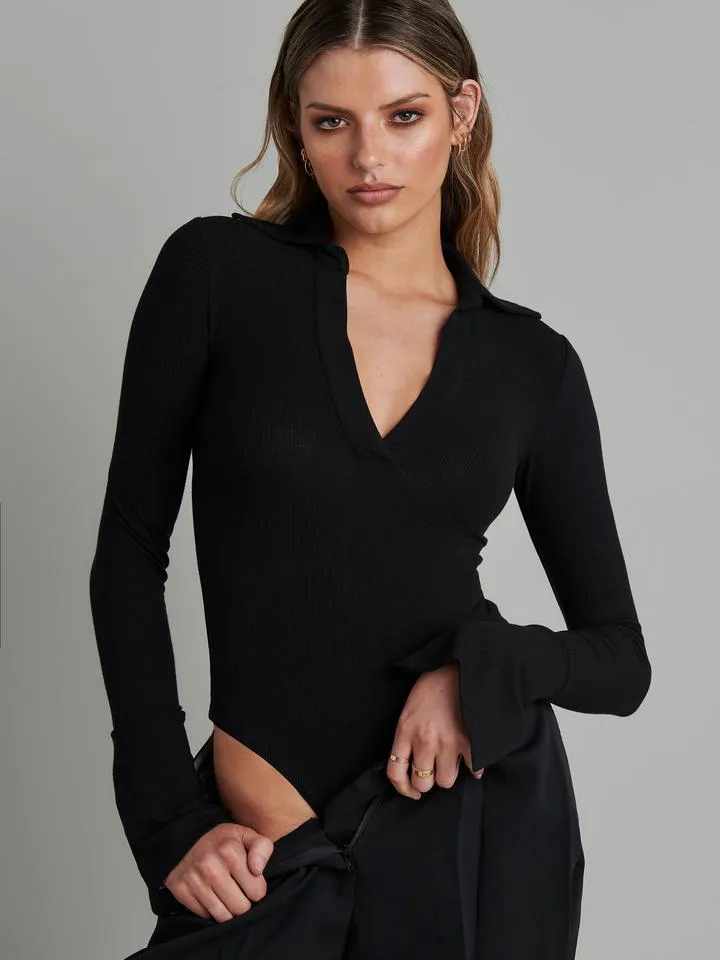 Bayse Brand WOMENS CELINE LONG SLEEVE BODYSUIT - BLACK