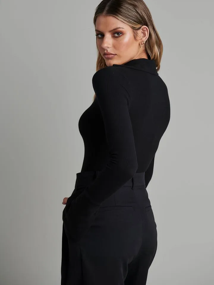 Bayse Brand WOMENS CELINE LONG SLEEVE BODYSUIT - BLACK