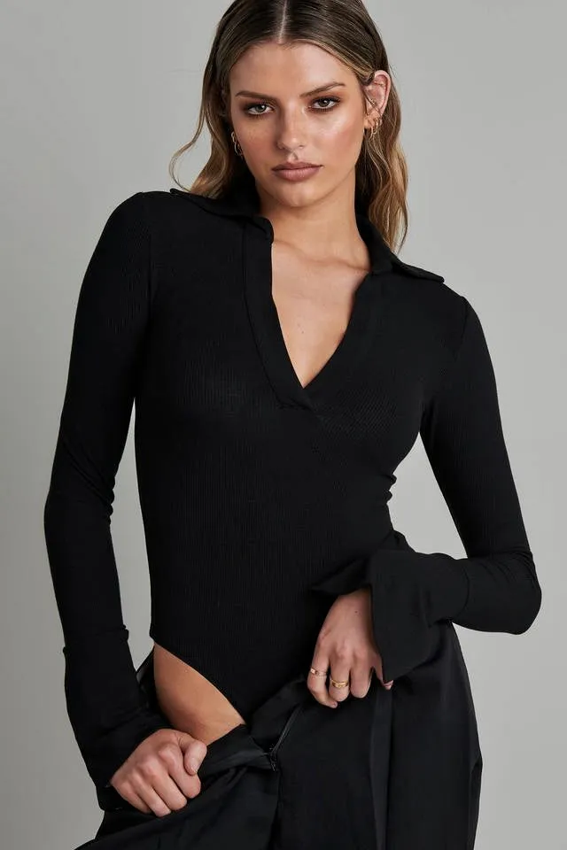 Bayse Brand WOMENS CELINE LONG SLEEVE BODYSUIT - BLACK