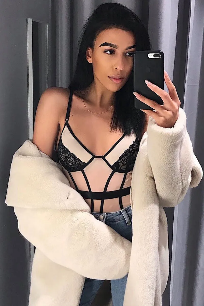 Black Nude Lace Mesh Bodysuit - Orielle