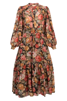 Bohemian Midi Dress in Rose Garden