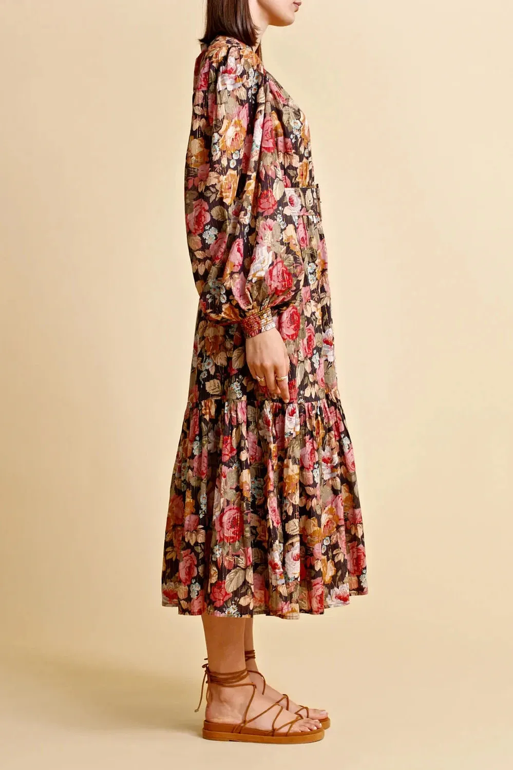 Bohemian Midi Dress in Rose Garden