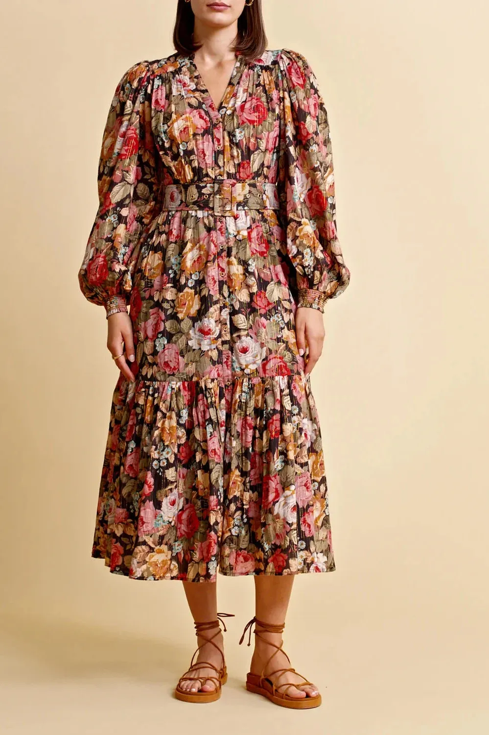 Bohemian Midi Dress in Rose Garden