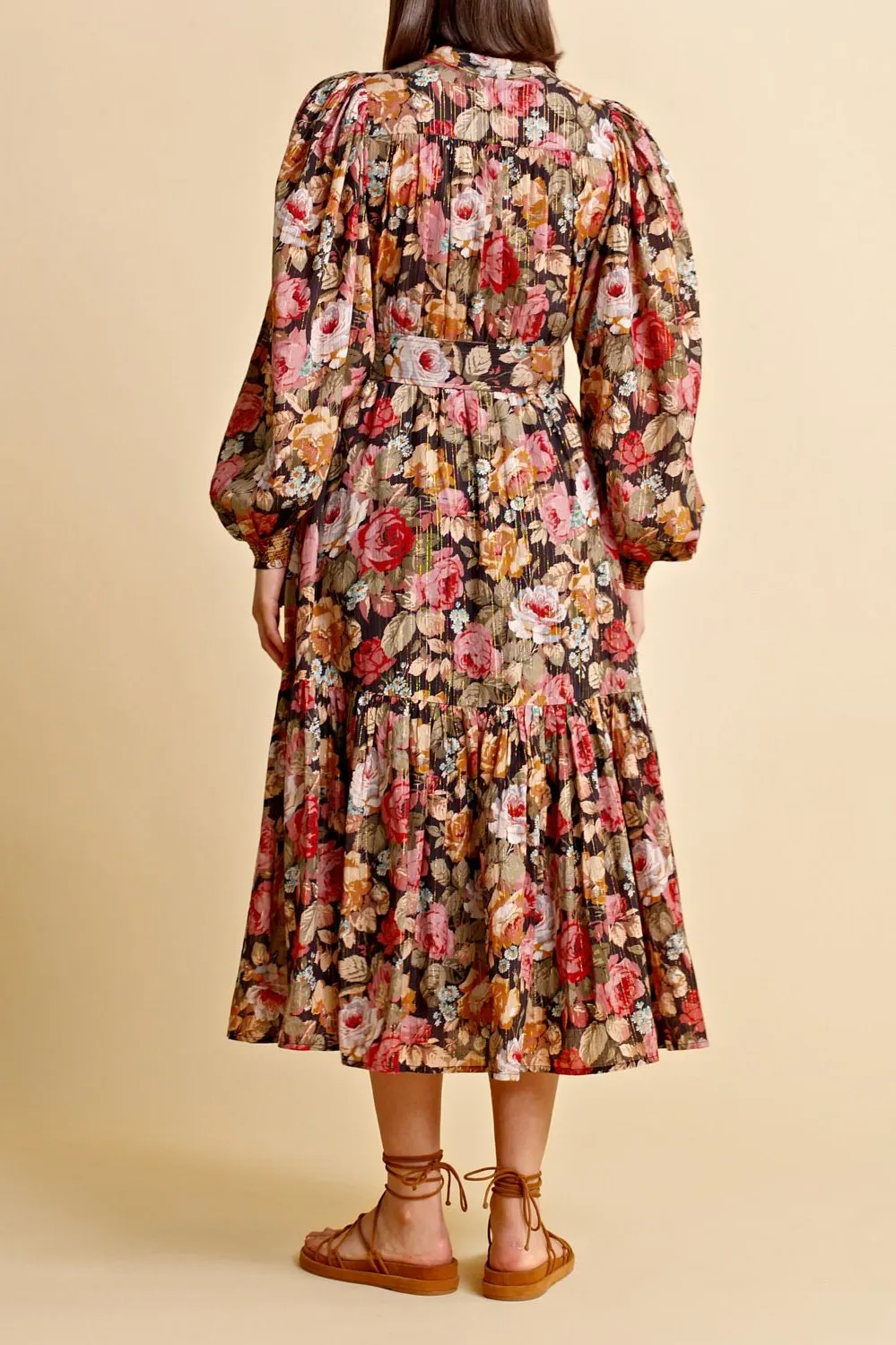 Bohemian Midi Dress in Rose Garden