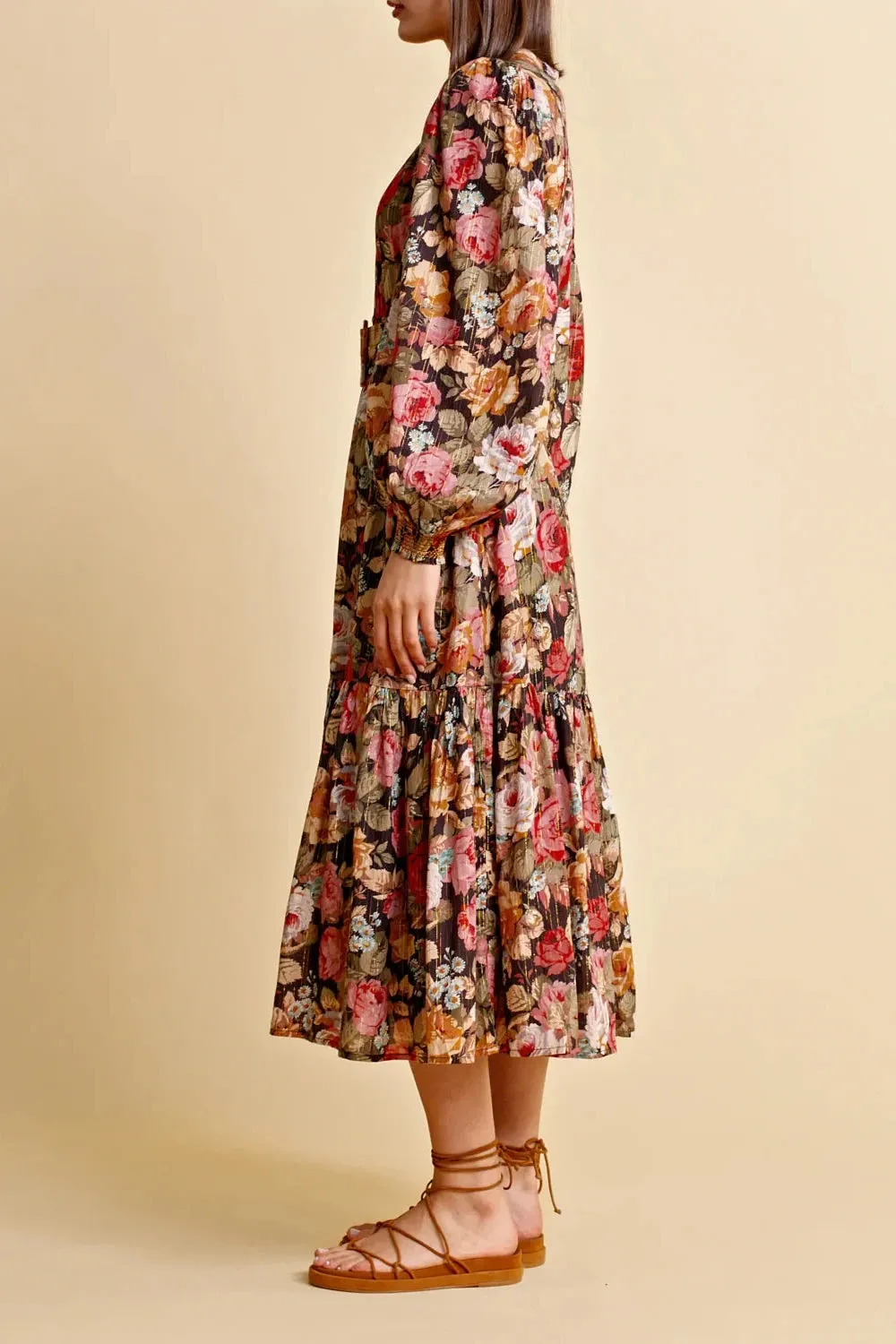 Bohemian Midi Dress in Rose Garden