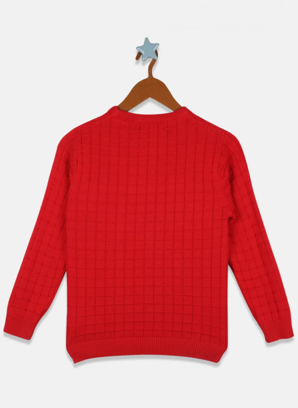 Boys Red Self Design Pullover