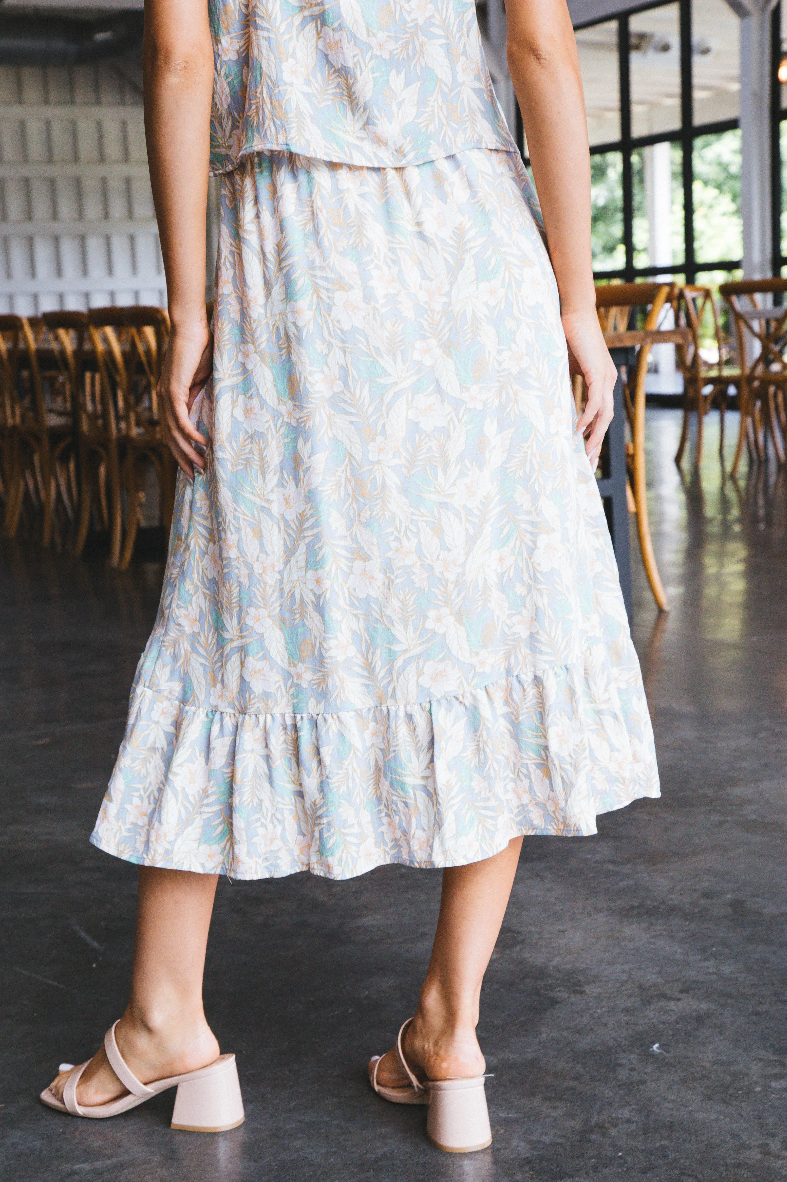 Camille Floral Wrap Midi Skirt, Light Blue/Pink