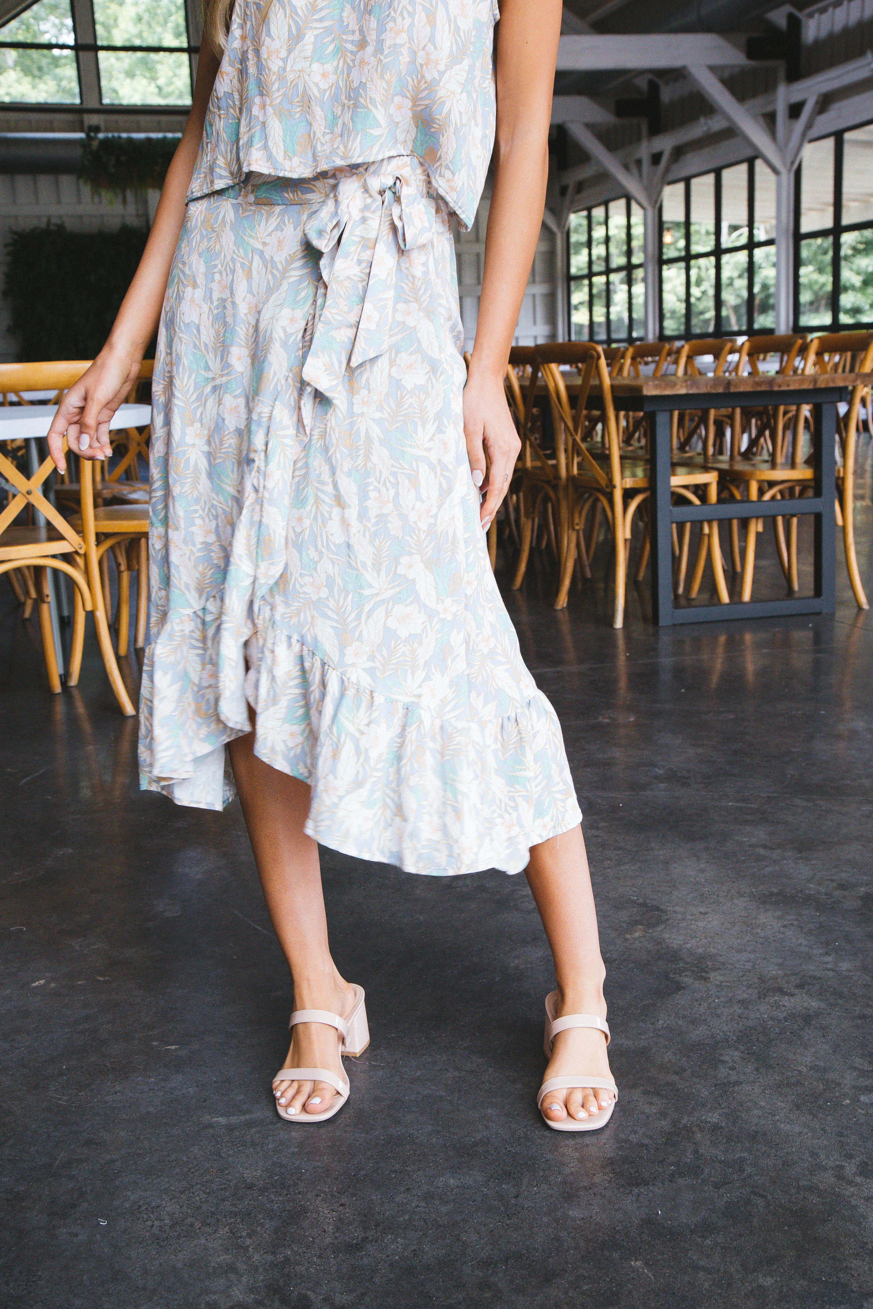 Camille Floral Wrap Midi Skirt, Light Blue/Pink