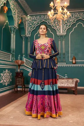 Celebrate Navratri With Multicolored Silk Jacket Lehenga Choli