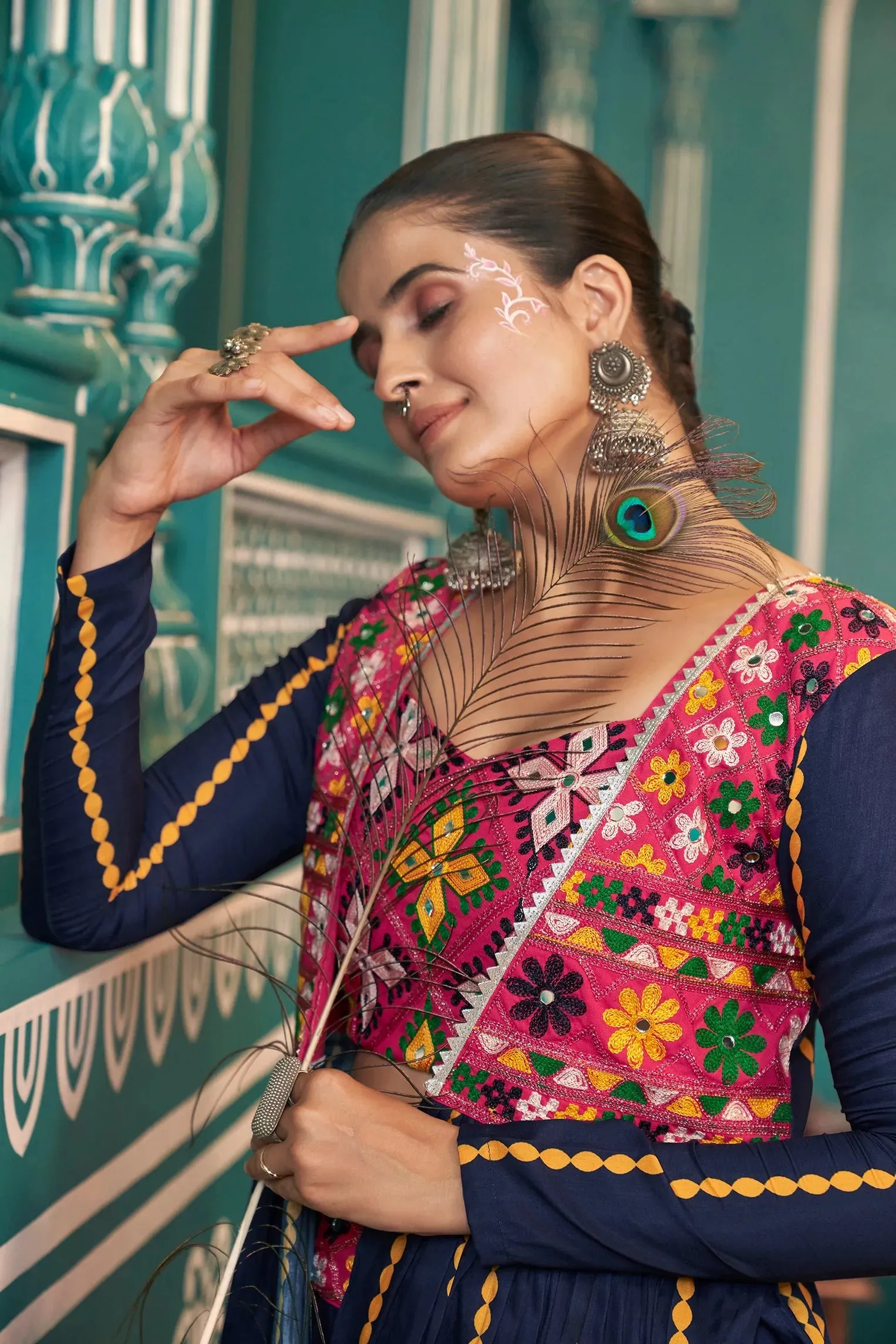 Celebrate Navratri With Multicolored Silk Jacket Lehenga Choli