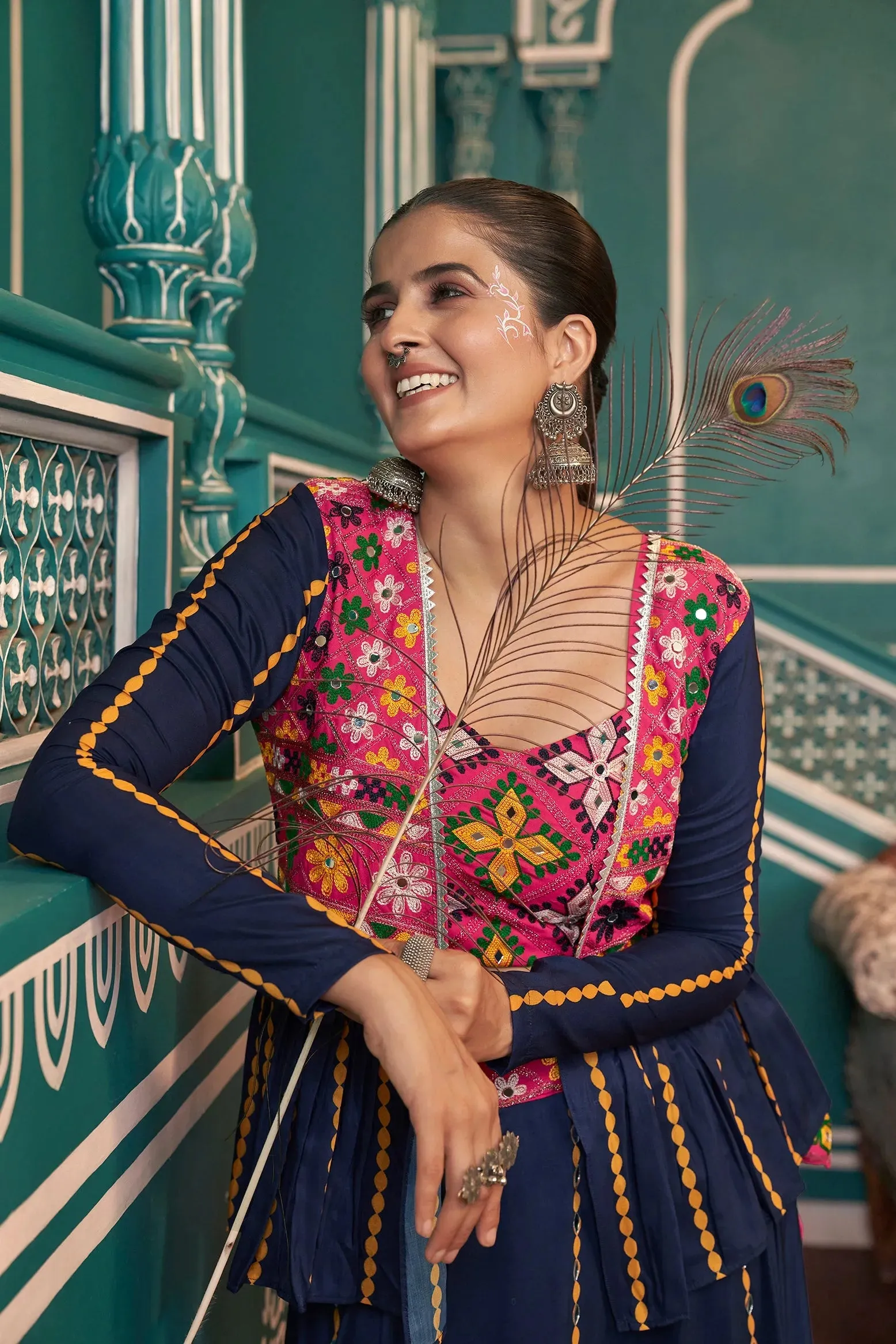 Celebrate Navratri With Multicolored Silk Jacket Lehenga Choli