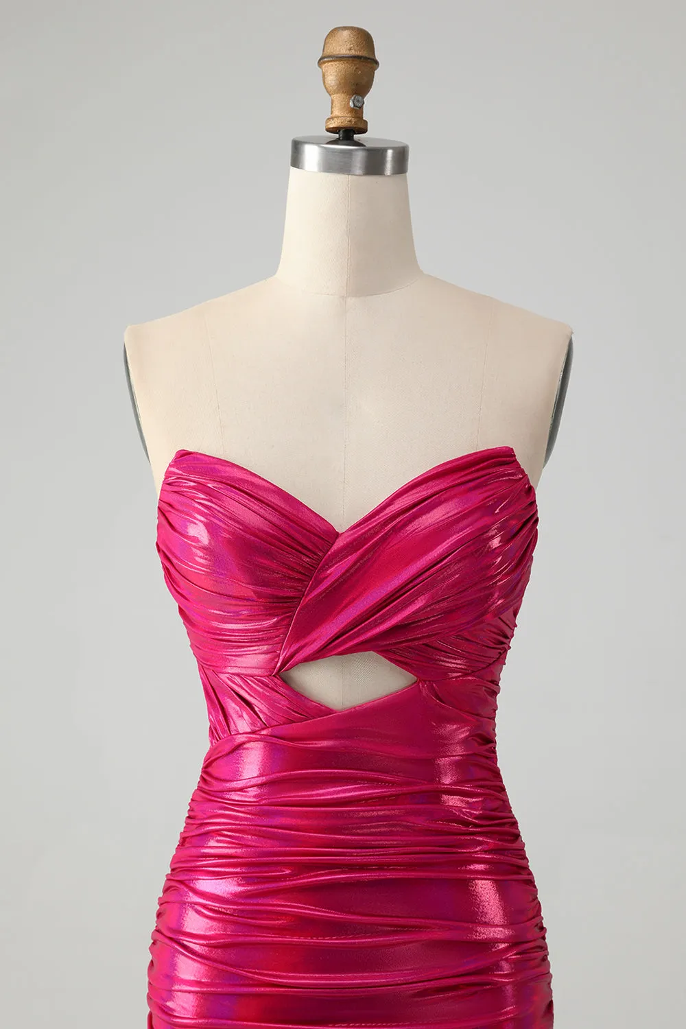 Chic Teal Blue Strapless Keyhole Pleated Tight Metallic Homecoming Dress