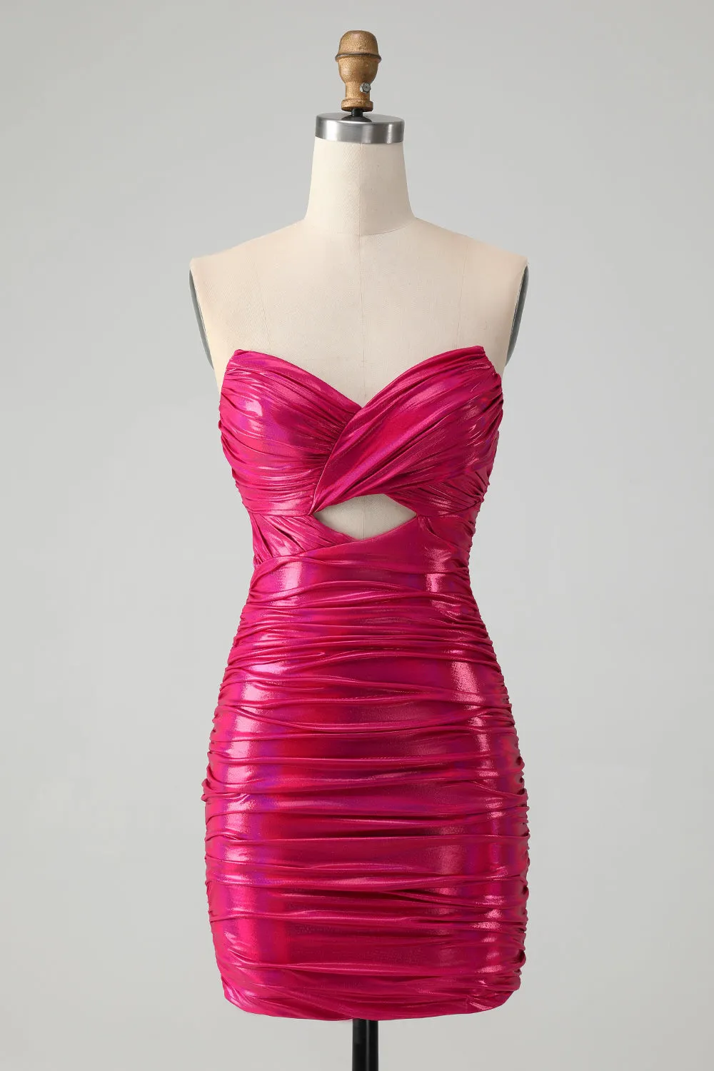 Chic Teal Blue Strapless Keyhole Pleated Tight Metallic Homecoming Dress
