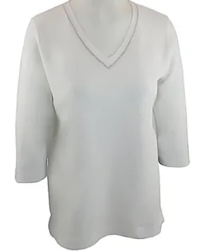 Christine Alexander 3/4 Slv, V-Neck Top With Swarovski Crystals - Crystal Lines