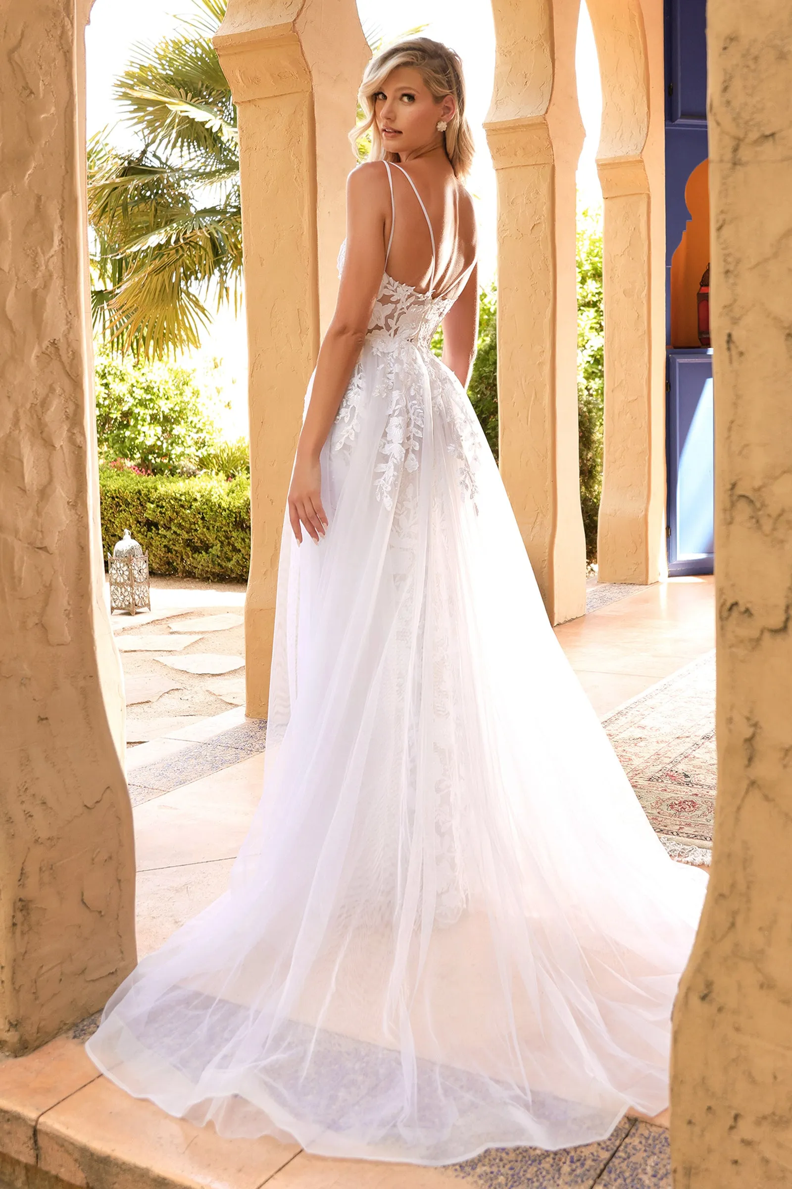 CINDERELLA DIVINE CD931W Corseted Mermaid Bridal Gown with Overskirt