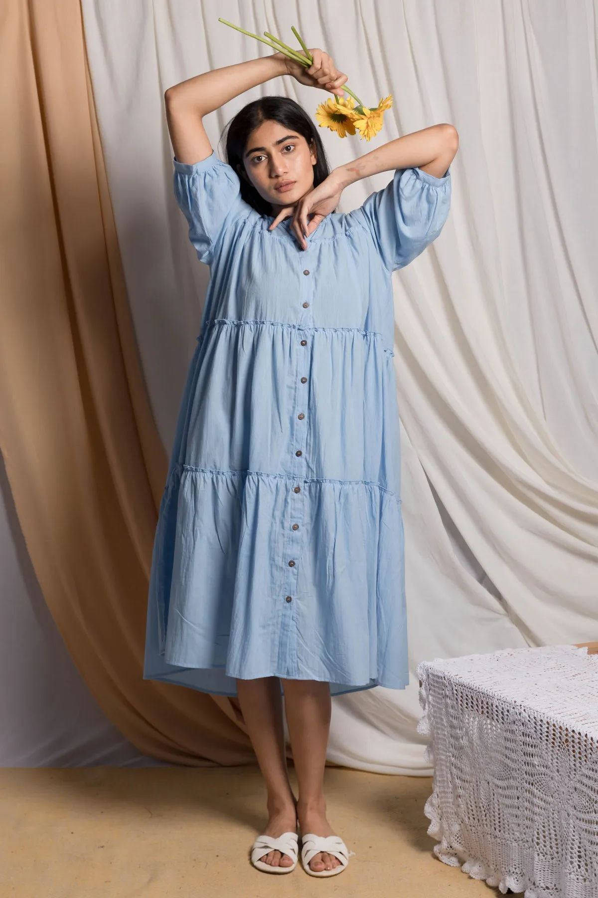 Coco Peasant Shirt Dress - Blue