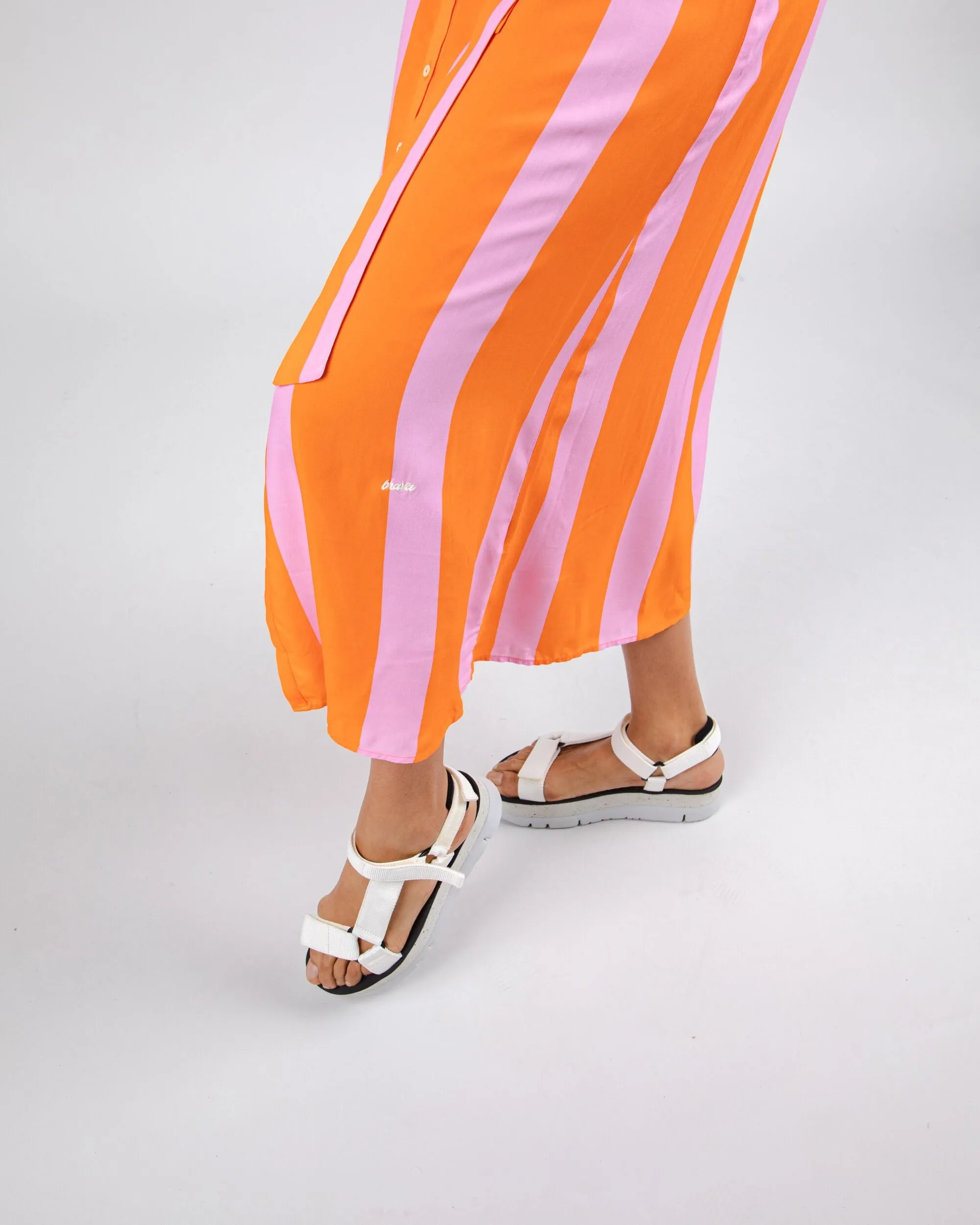 Color Block Long Dress Orange