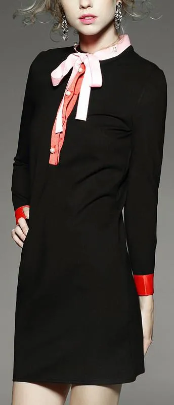 Color Contrast Tie Shirt Dress