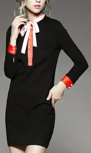 Color Contrast Tie Shirt Dress