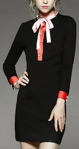 Color Contrast Tie Shirt Dress
