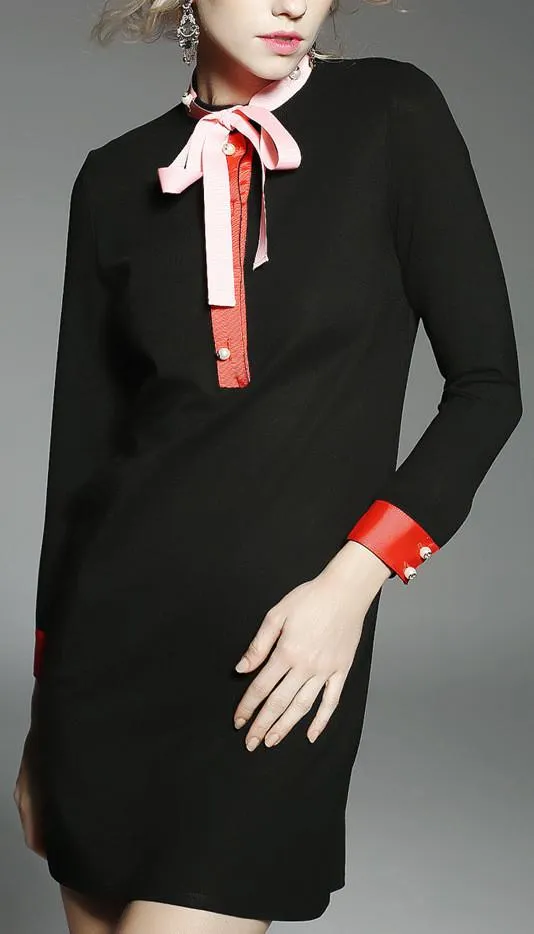 Color Contrast Tie Shirt Dress